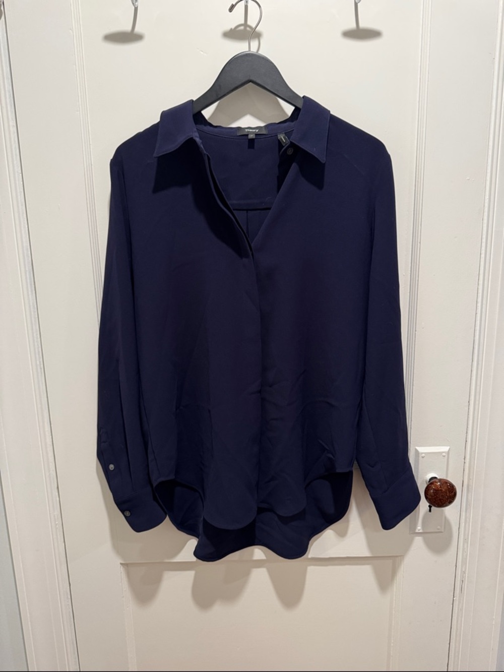 Theory Navy Button-Front Blouse